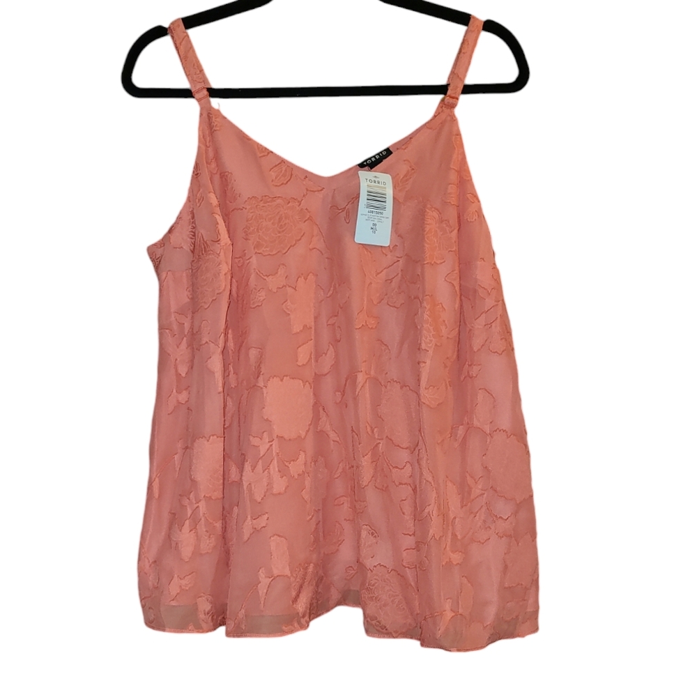 Torrid Sophie Coral Pink Chiffon Floral Swing Cami Sz 00 M/L NWT
